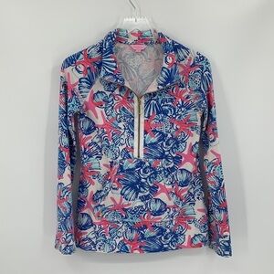 Lilly Pulitzer Skipper popover quarter zip starfish pink blue shirt top shell XS